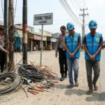 Polisi mengamankan barang bukti kabel listrik dari kasus PLN gadungan di Tebing Tinggi
