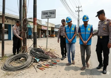 Polisi mengamankan barang bukti kabel listrik dari kasus PLN gadungan di Tebing Tinggi