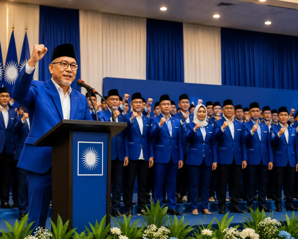 Ketum PAN Zulkifli Hasan saat pelantikan DPW dan DPD PAN Sumut di Deli Serdang dihadiri ribuan kader