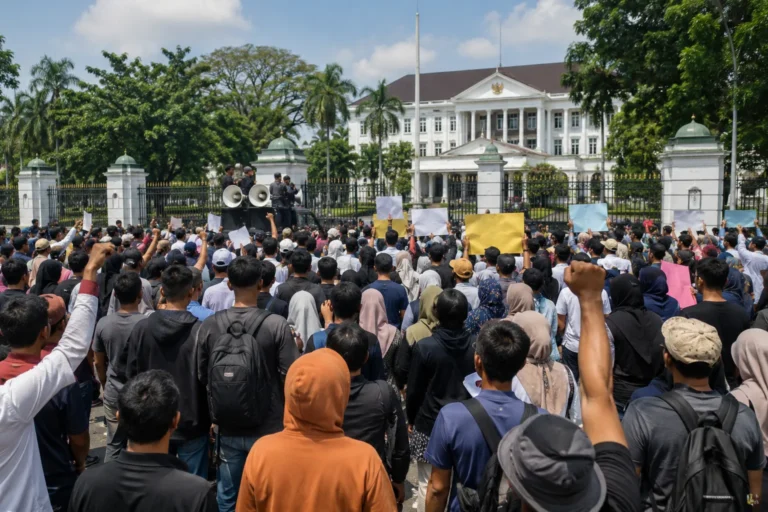 Demo makan bergizi di depan Kantor Gubernur Sumut diikuti ratusan massa yang menyampaikan aspirasi secara damai