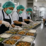 Petugas menyiapkan makanan di dapur SPPG untuk program Makan Bergizi Gratis di Sumatera Utara.