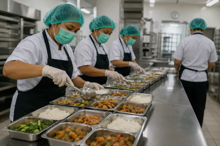 Petugas menyiapkan makanan di dapur SPPG untuk program Makan Bergizi Gratis di Sumatera Utara.