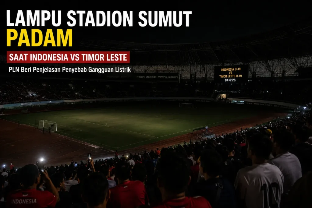 Lampu Stadion Sumut padam saat pertandingan Indonesia vs Timor Leste U-19 di Stadion Utama Sumatera Utara