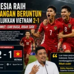 Pemain Timnas Indonesia merayakan kemenangan 2-1 atas Vietnam dalam pertandingan internasional yang berlangsung sengit dan mendapat apresiasi dari Gubernur Sumatera Utara.