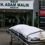 Petugas membawa jenazah pasien tanpa identitas di RSUP Haji Adam Malik Medan.