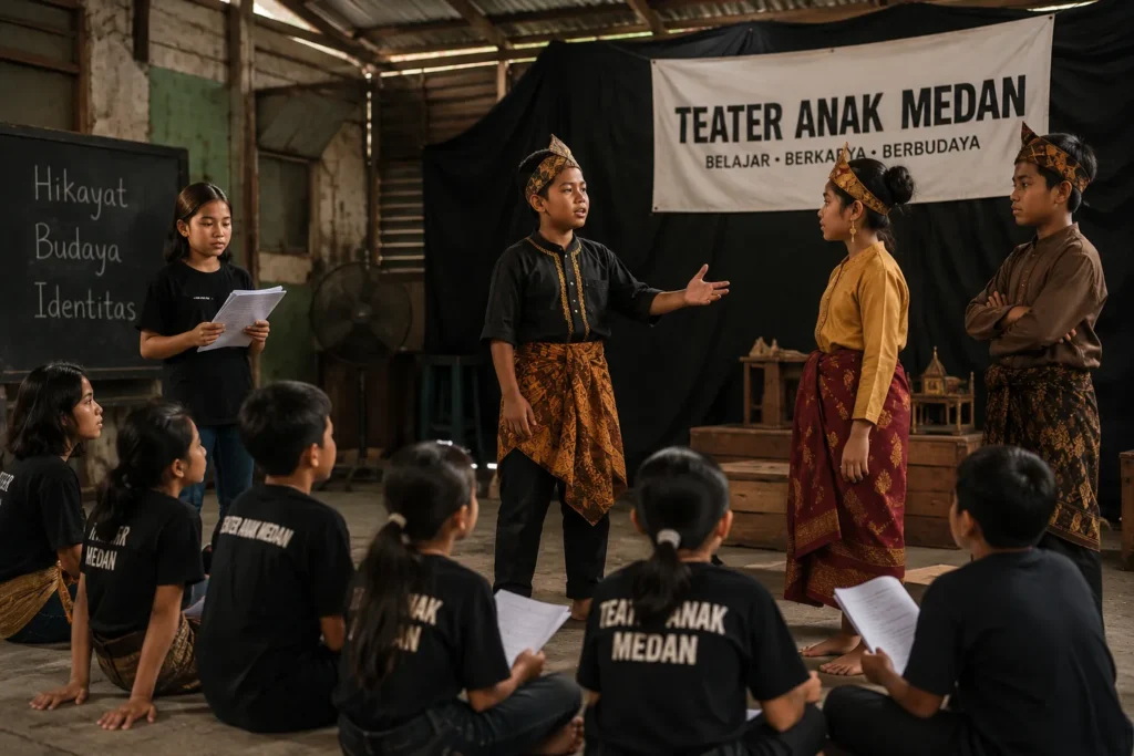 Teater Anak Medan saat anak-anak belajar sastra dan hikayat melalui pertunjukan teater