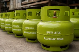 Tabung LPG 3 Kg bersubsidi hijau di pangkalan resmi Kota Medan Juli 2026